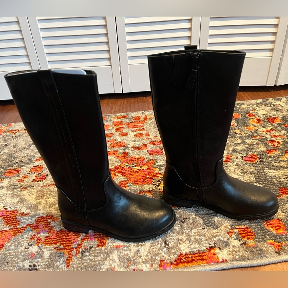 New Cat & Jack Black Leather Knee-High Riding Boots size 2
